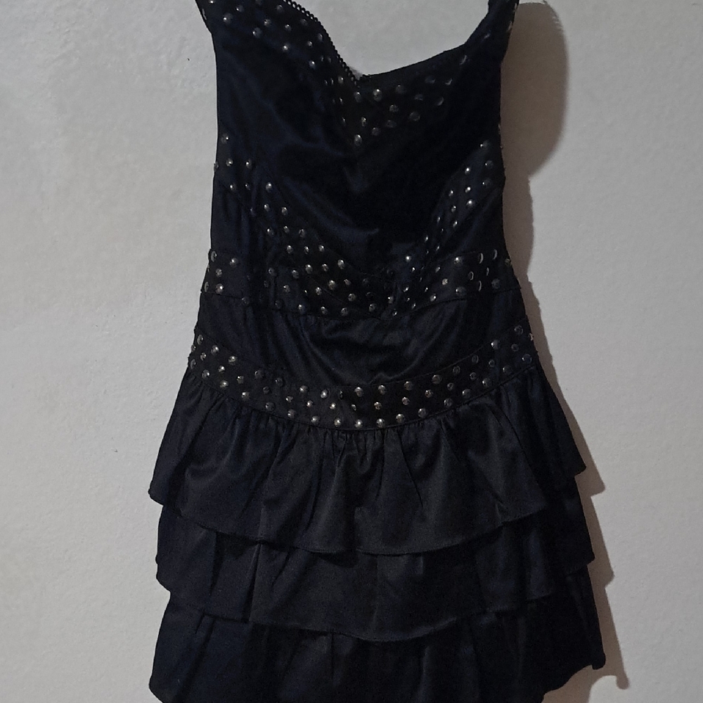 Black Studded Ruffle Dress